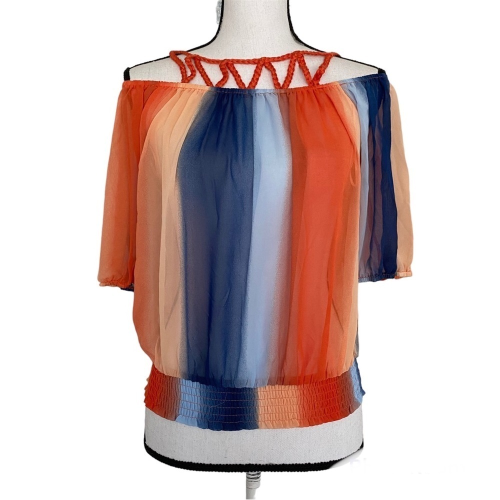 Lulumari Sheer Rainbow Off Shoulder Blouse New Size Medium